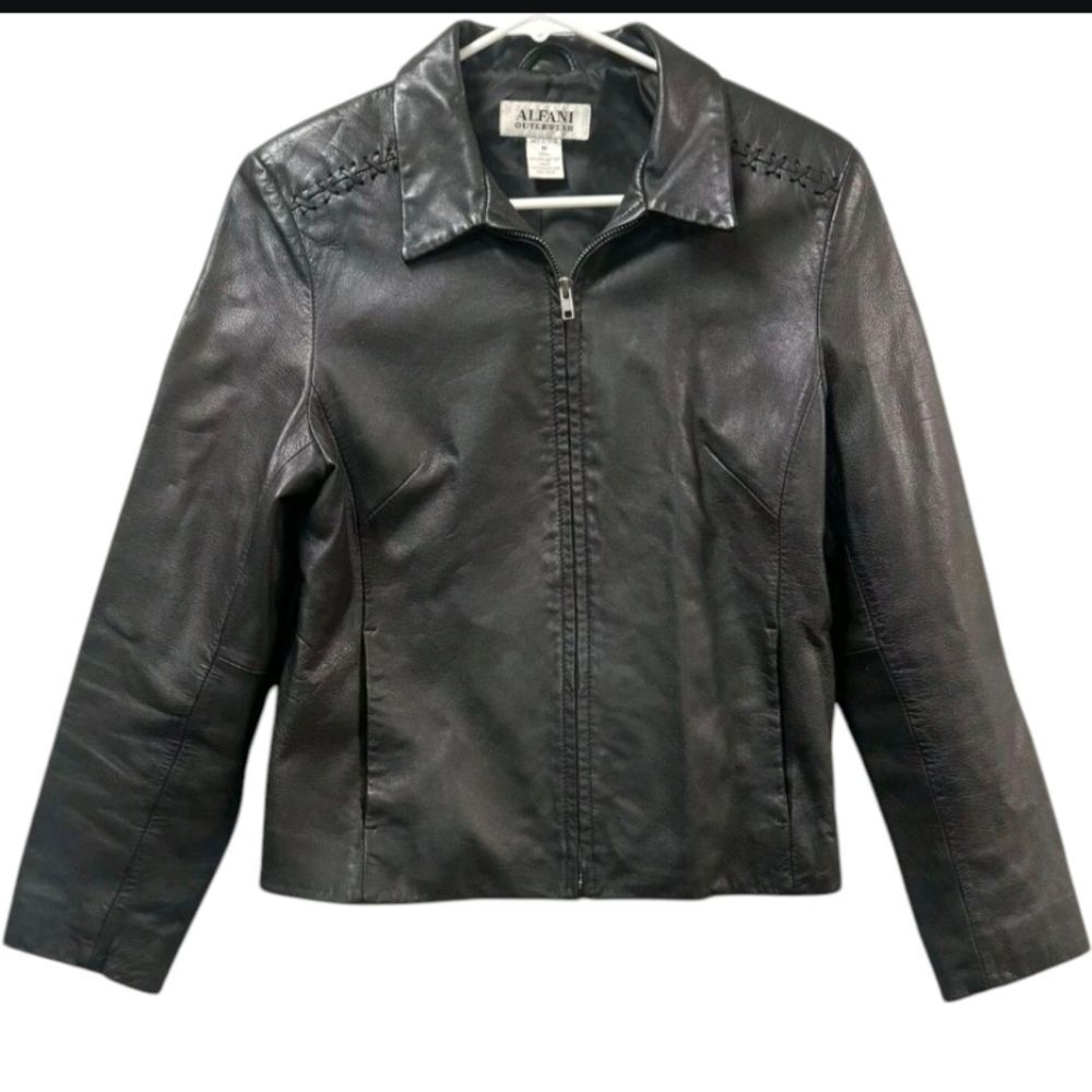 ALFANI Women's Black Genuine Leather Jacket SZ Medium